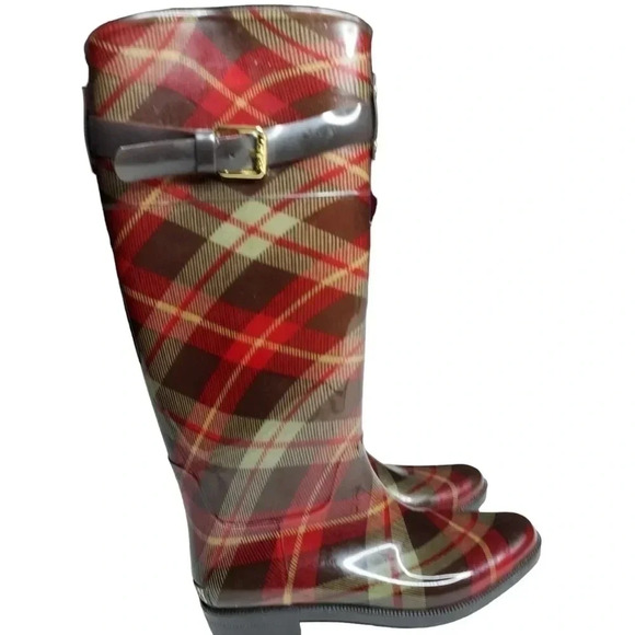 Lauren Ralph Lauren Plaid Rossalyn II Knee High PVC Rain Boots 6B - Picture 2 of 14
